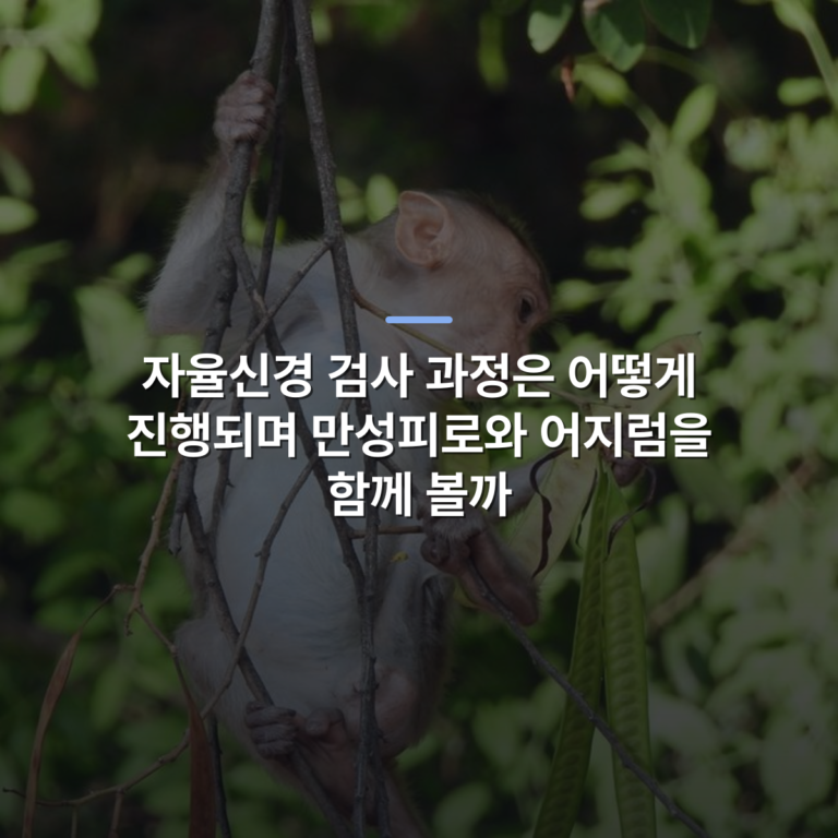 자율신경 검사 과정은 어떻게 진행되며 만성피로와 어지럼을 함께 볼까 · 사진: A young monkey climbing a tree branch in a lush green forest setting.